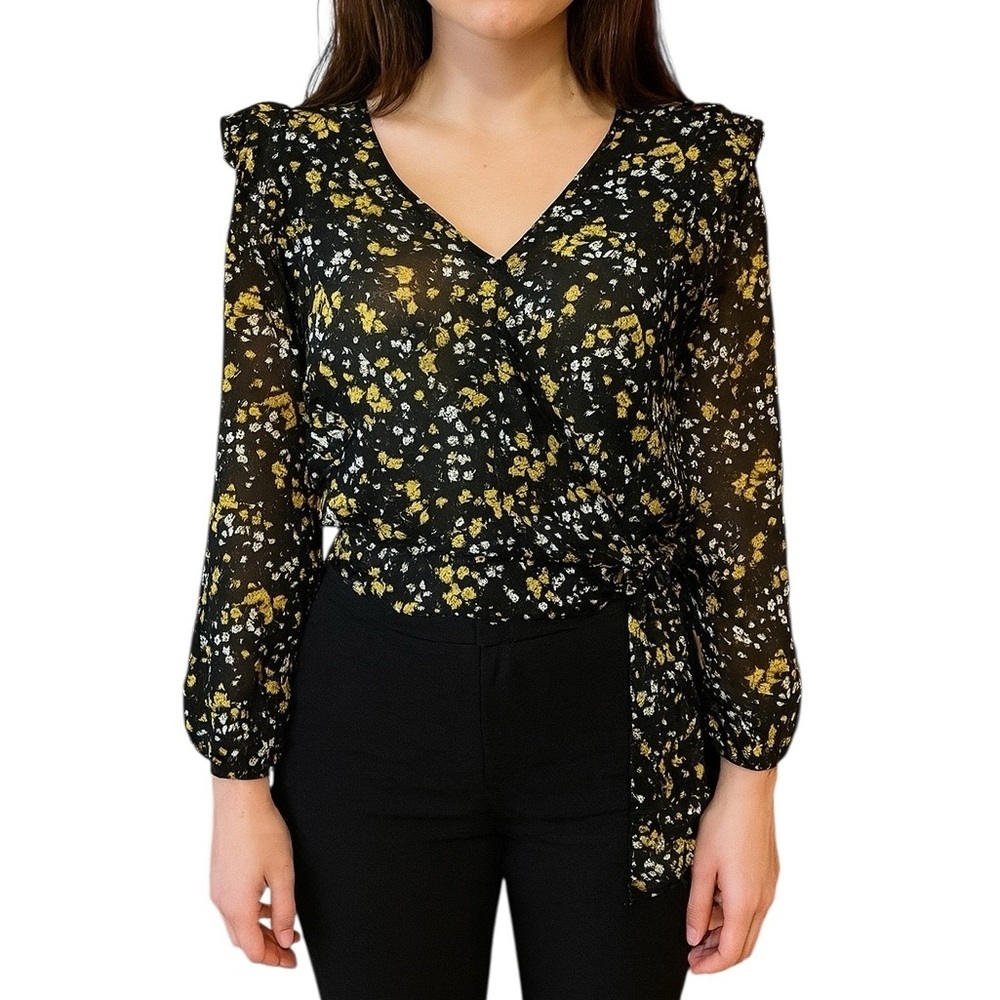 Express Ditsy Floral Blouse Shirt Tie Front Small Boho Ruffles Romantic